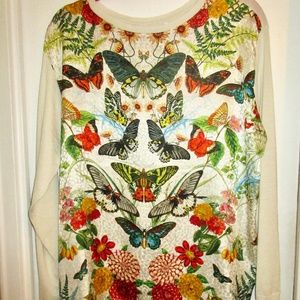 NWT Johnny Was S Butterflies LS Sweater Top Cashmere/Silk Oversized